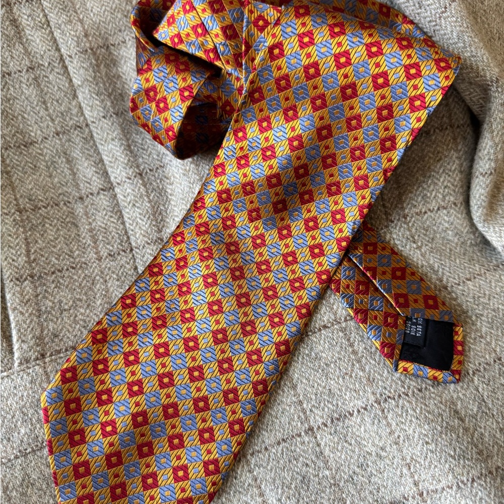 NWT‎ Jos.A.Bank Silk tie Colorful Geometric Pattern orange blue Italy men’s gift